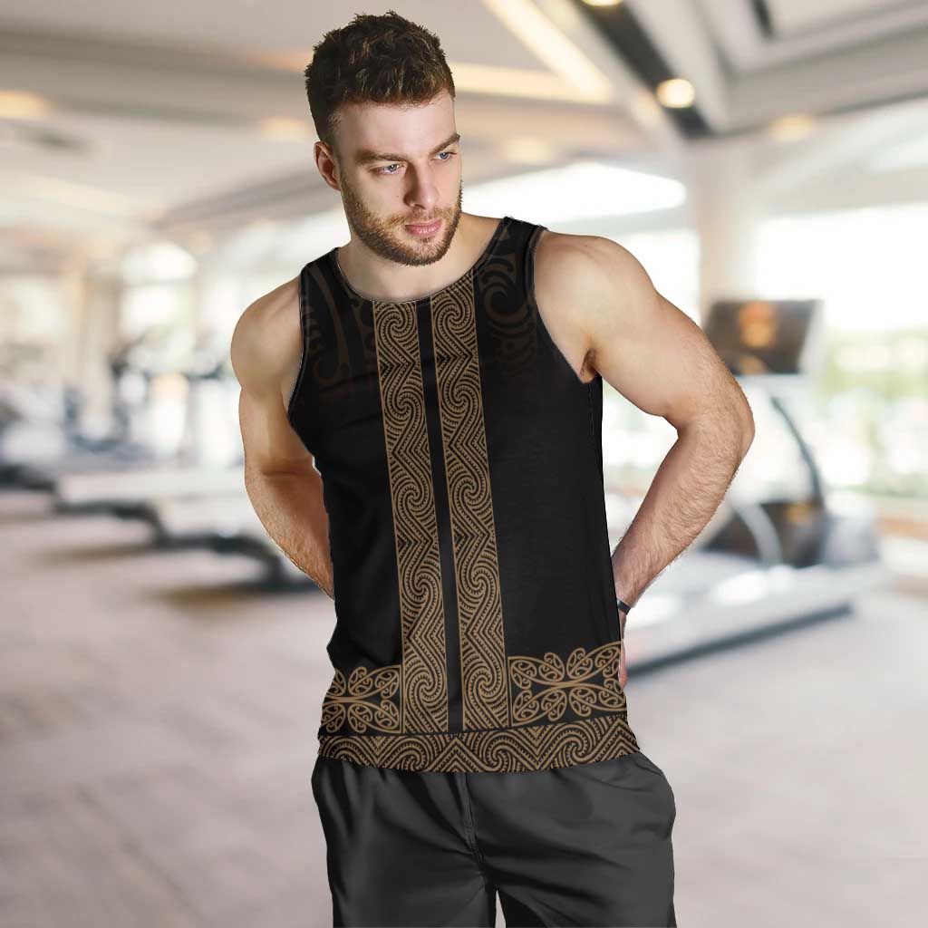 New Zealand Maori Kowhaiwhai Men Tank Top Parauri Maui and Mangopare LT9 Brown - Polynesian Pride
