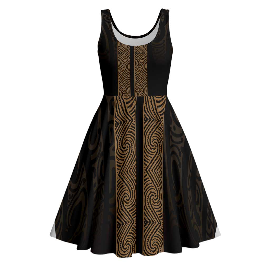 New Zealand Maori Kowhaiwhai Midi Dress Parauri Maui and Mangopare LT9 Brown - Polynesian Pride