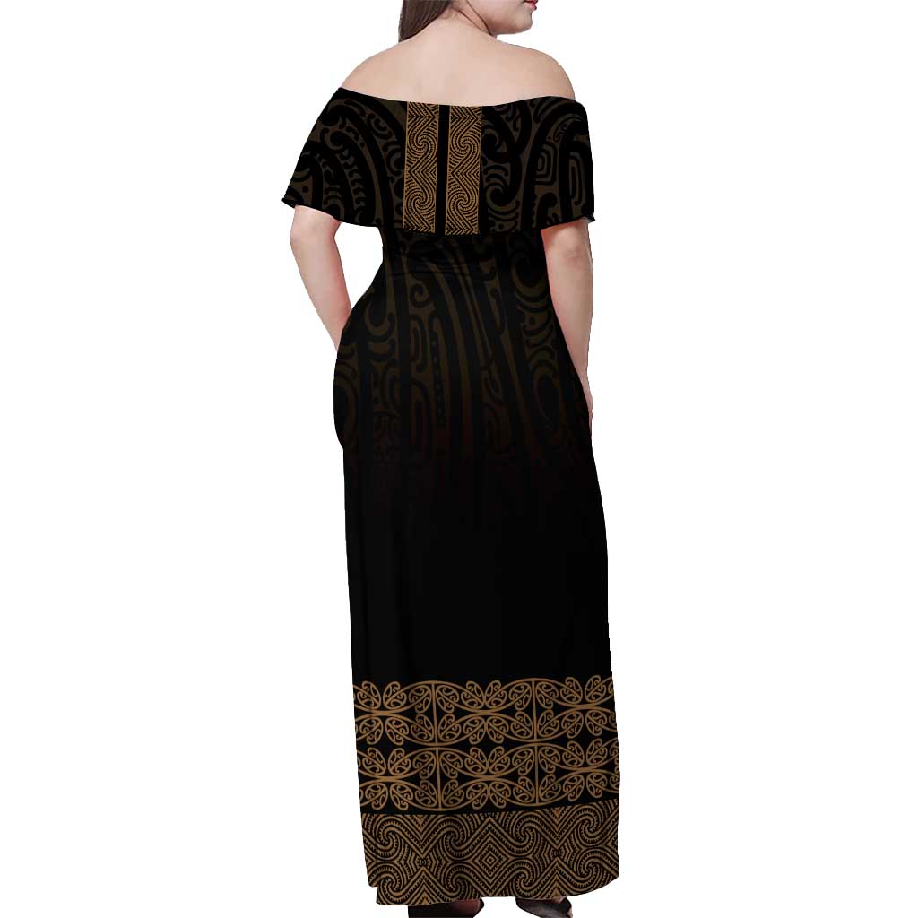 New Zealand Maori Kowhaiwhai Off Shoulder Maxi Dress Parauri Maui and Mangopare LT9 - Polynesian Pride