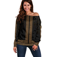 New Zealand Maori Kowhaiwhai Off Shoulder Sweater Parauri Maui and Mangopare LT9 Women Brown - Polynesian Pride