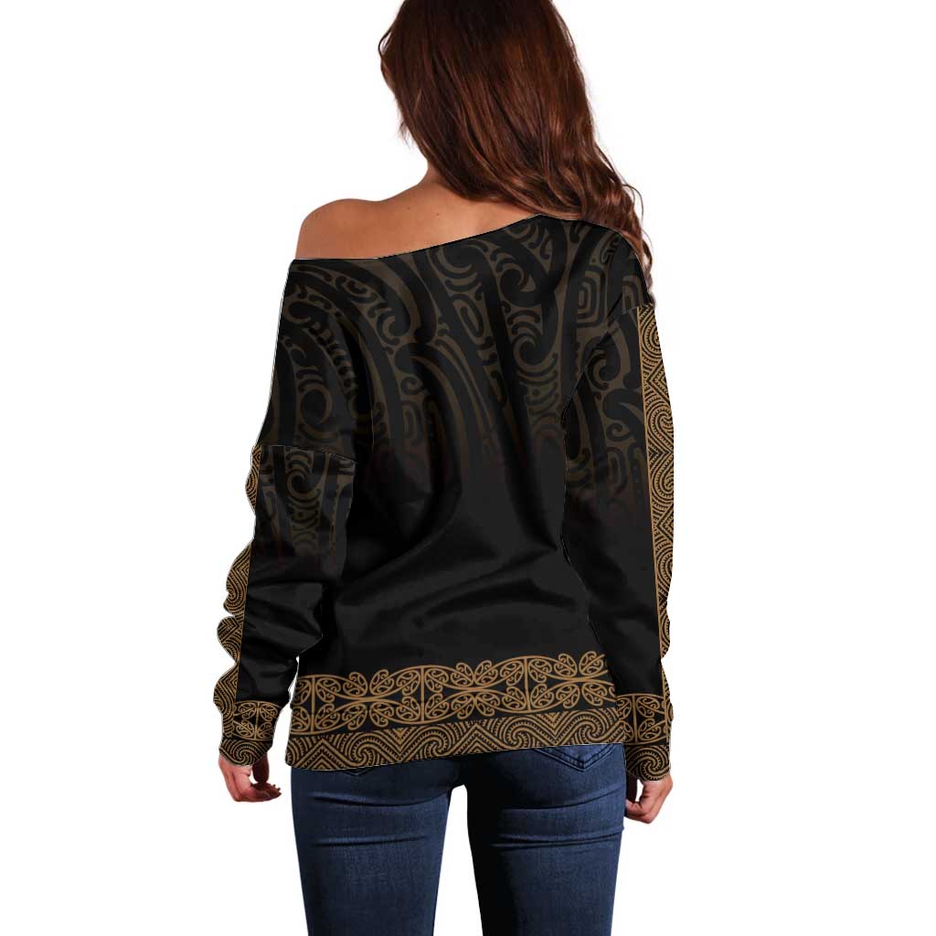 New Zealand Maori Kowhaiwhai Off Shoulder Sweater Parauri Maui and Mangopare LT9 - Polynesian Pride
