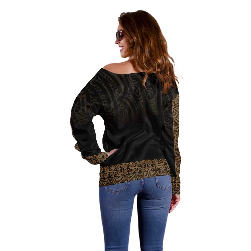 New Zealand Maori Kowhaiwhai Off Shoulder Sweater Parauri Maui and Mangopare LT9 - Polynesian Pride