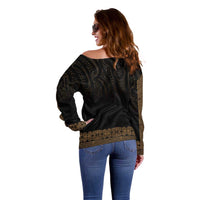 New Zealand Maori Kowhaiwhai Off Shoulder Sweater Parauri Maui and Mangopare LT9 - Polynesian Pride