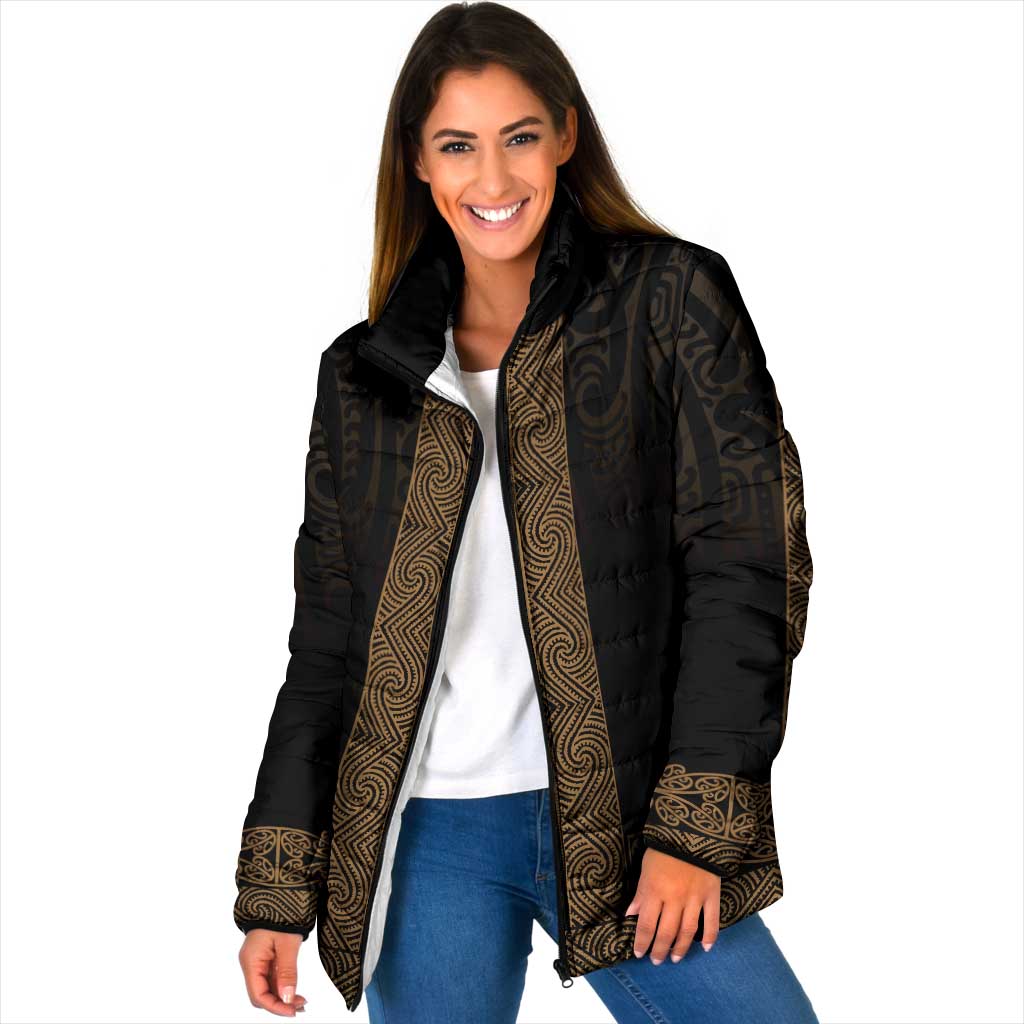 New Zealand Maori Kowhaiwhai Padded Jacket Parauri Maui and Mangopare LT9 Women Brown - Polynesian Pride