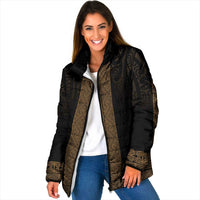 New Zealand Maori Kowhaiwhai Padded Jacket Parauri Maui and Mangopare LT9 Women Brown - Polynesian Pride