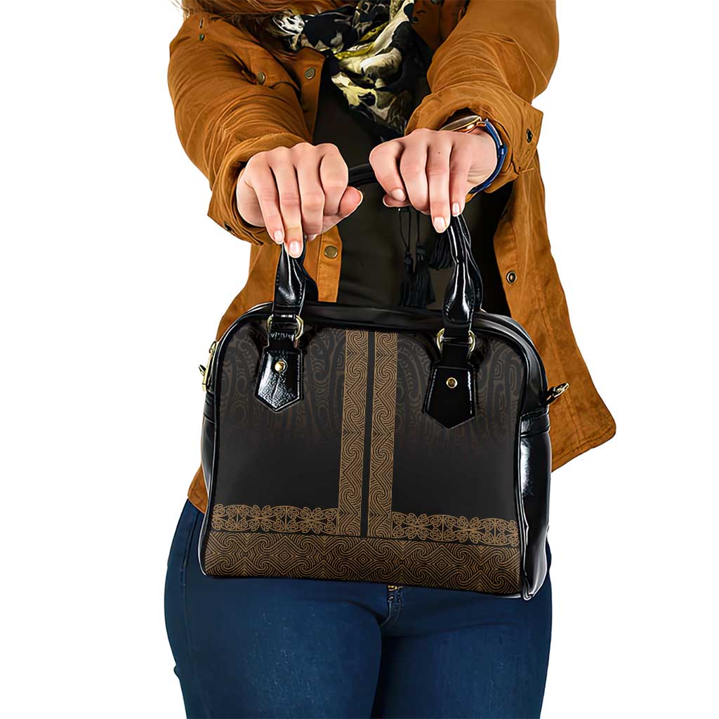 New Zealand Maori Kowhaiwhai Shoulder Handbag Parauri Maui and Mangopare LT9 One Size Brown - Polynesian Pride