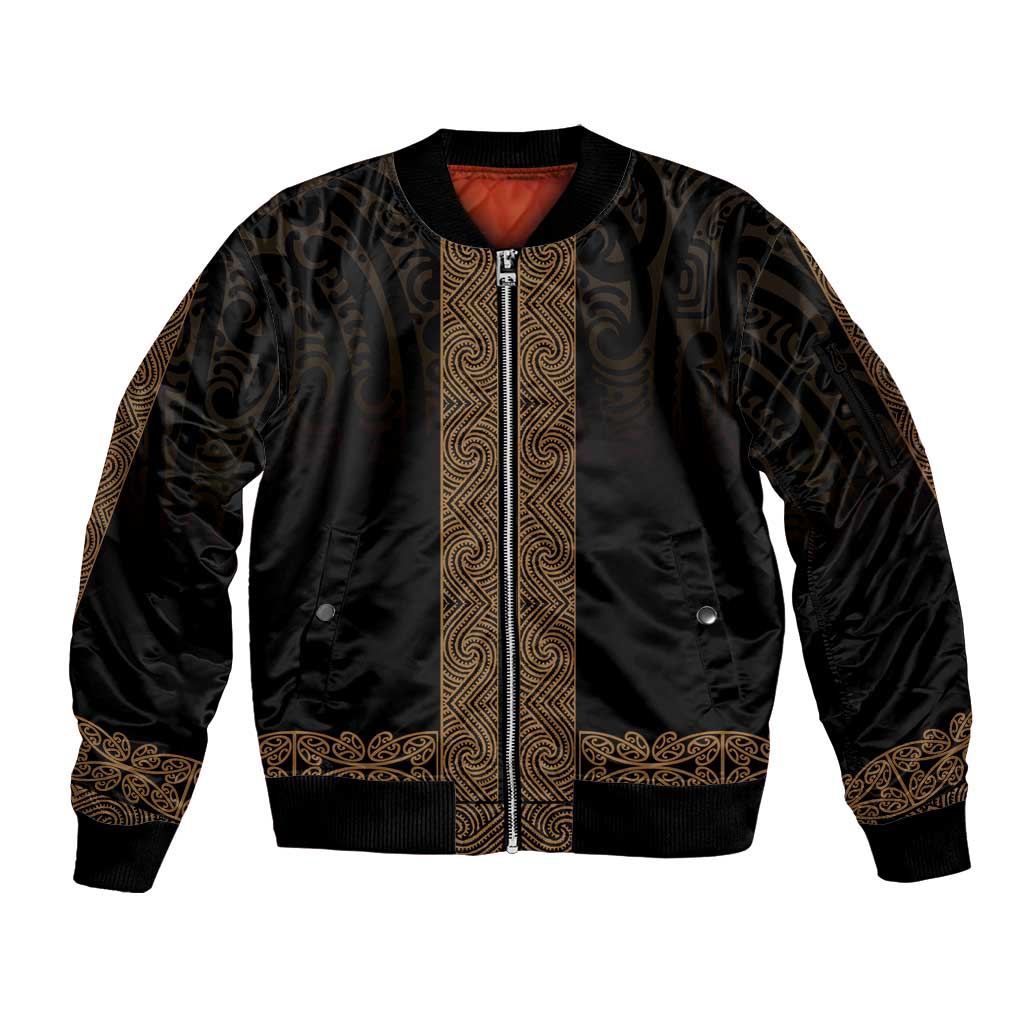 New Zealand Maori Kowhaiwhai Sleeve Zip Bomber Jacket Parauri Maui and Mangopare LT9 Unisex Brown - Polynesian Pride