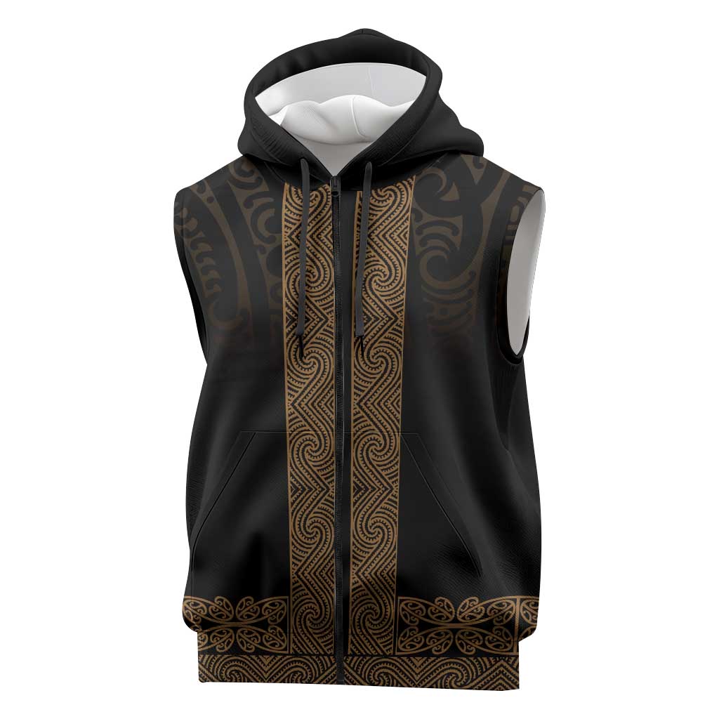New Zealand Maori Kowhaiwhai Sleeveless Zip Hoodie Parauri Maui and Mangopare LT9 Brown - Polynesian Pride