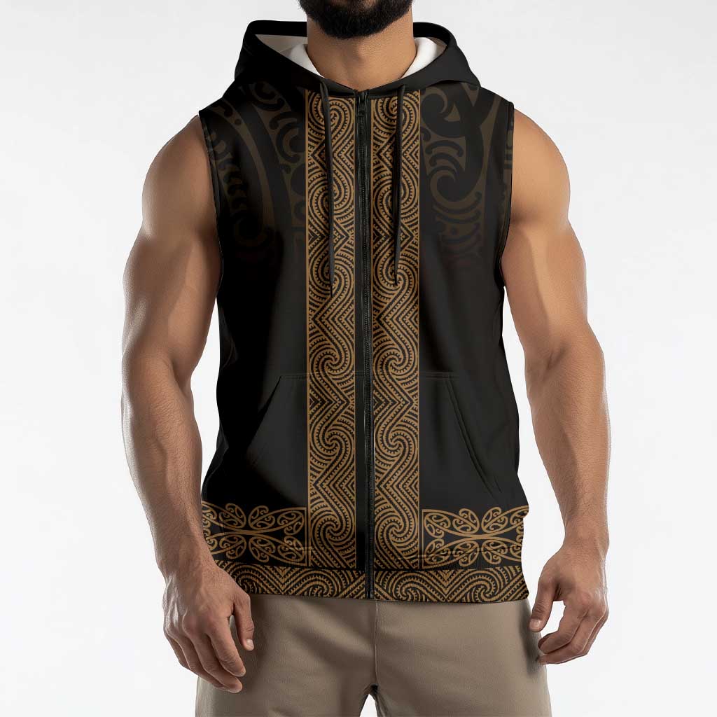 New Zealand Maori Kowhaiwhai Sleeveless Zip Hoodie Parauri Maui and Mangopare LT9 - Polynesian Pride
