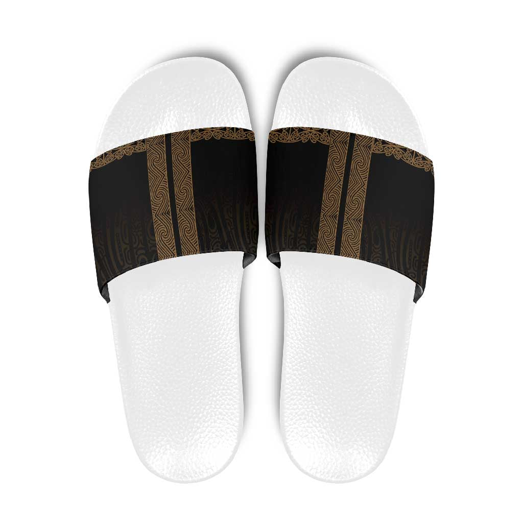 New Zealand Maori Kowhaiwhai Slide Sandals Parauri Maui and Mangopare LT9 Brown - Polynesian Pride
