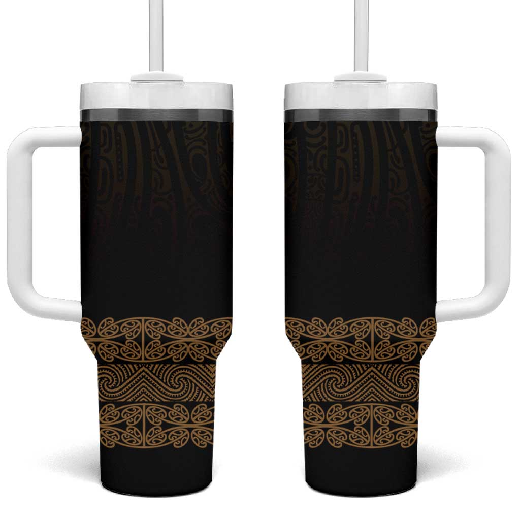 New Zealand Maori Kowhaiwhai Tumbler With Handle Parauri Maui and Mangopare LT9 One Size: 40 oz Brown - Polynesian Pride