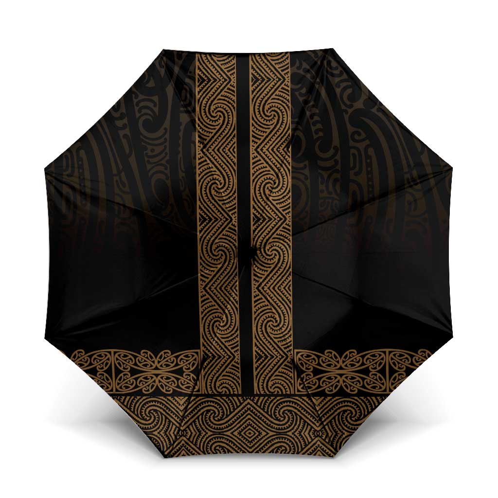 New Zealand Maori Kowhaiwhai Umbrella Parauri Maui and Mangopare LT9 One Size Folded 11.42 inch Opened Diameter 37.4 inch Brown - Polynesian Pride