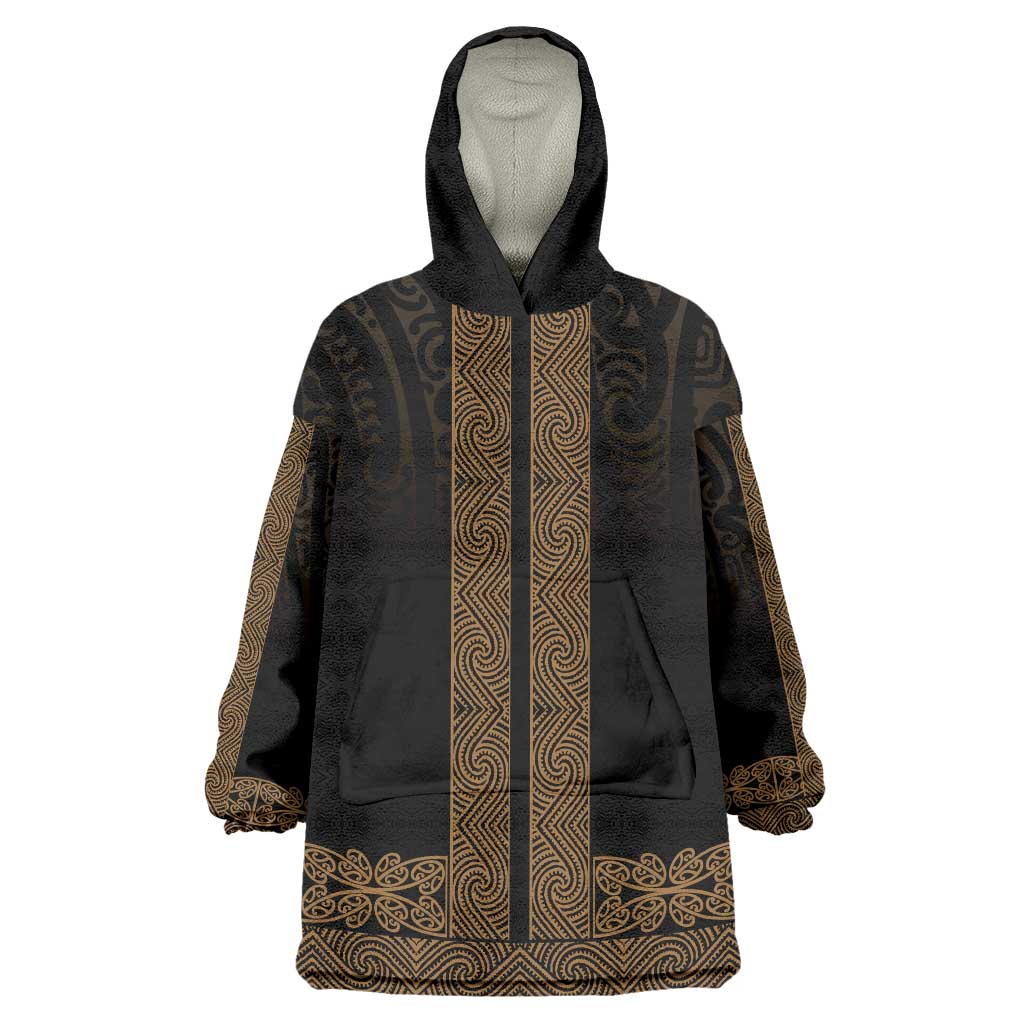 New Zealand Maori Kowhaiwhai Wearable Blanket Hoodie Parauri Maui and Mangopare LT9 One Size Brown - Polynesian Pride
