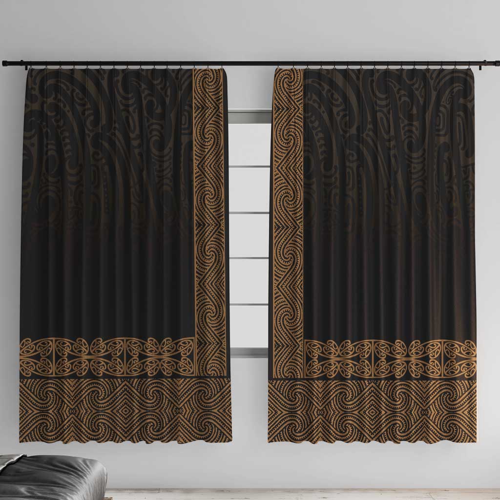 New Zealand Maori Kowhaiwhai Window Curtain Parauri Maui and Mangopare LT9 With Hooks Brown - Polynesian Pride