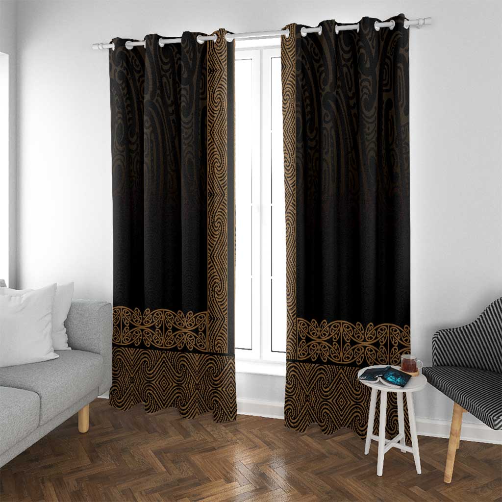 New Zealand Maori Kowhaiwhai Window Curtain Parauri Maui and Mangopare LT9 With Grommets Brown - Polynesian Pride