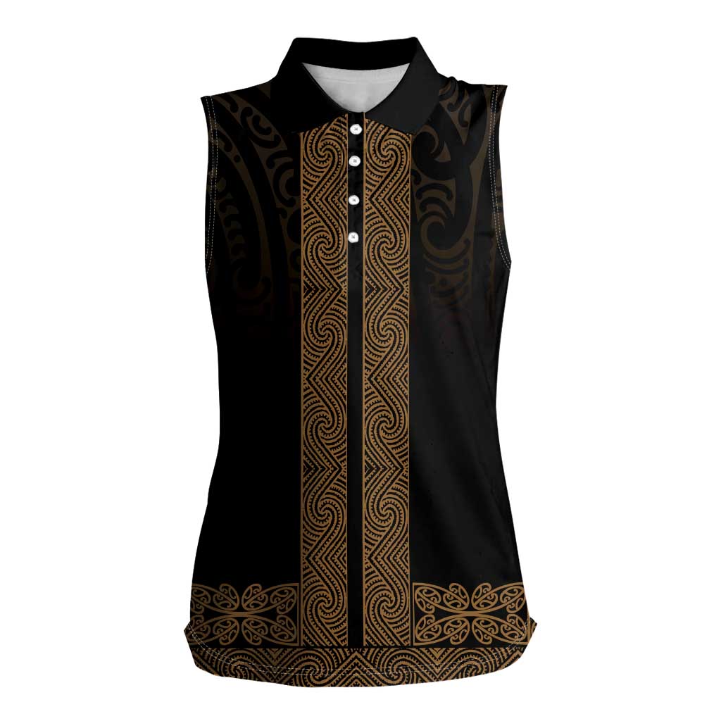 New Zealand Maori Kowhaiwhai Women Sleeveless Polo Shirt Parauri Maui and Mangopare LT9 Female Brown - Polynesian Pride