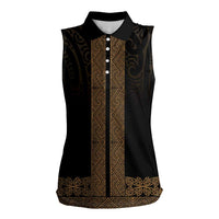 New Zealand Maori Kowhaiwhai Women Sleeveless Polo Shirt Parauri Maui and Mangopare LT9 Female Brown - Polynesian Pride