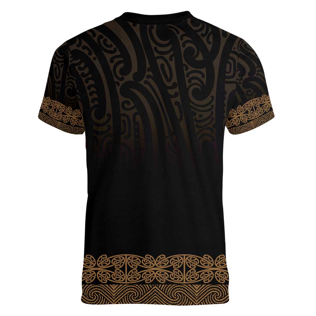 New Zealand Maori Kowhaiwhai Women V-Neck T-Shirt Parauri Maui and Mangopare LT9 - Polynesian Pride