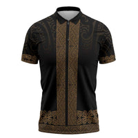 New Zealand Maori Kowhaiwhai Zipper Polo Shirt Parauri Maui and Mangopare LT9 Brown - Polynesian Pride