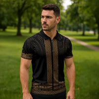 New Zealand Maori Kowhaiwhai Zipper Polo Shirt Parauri Maui and Mangopare LT9 - Polynesian Pride