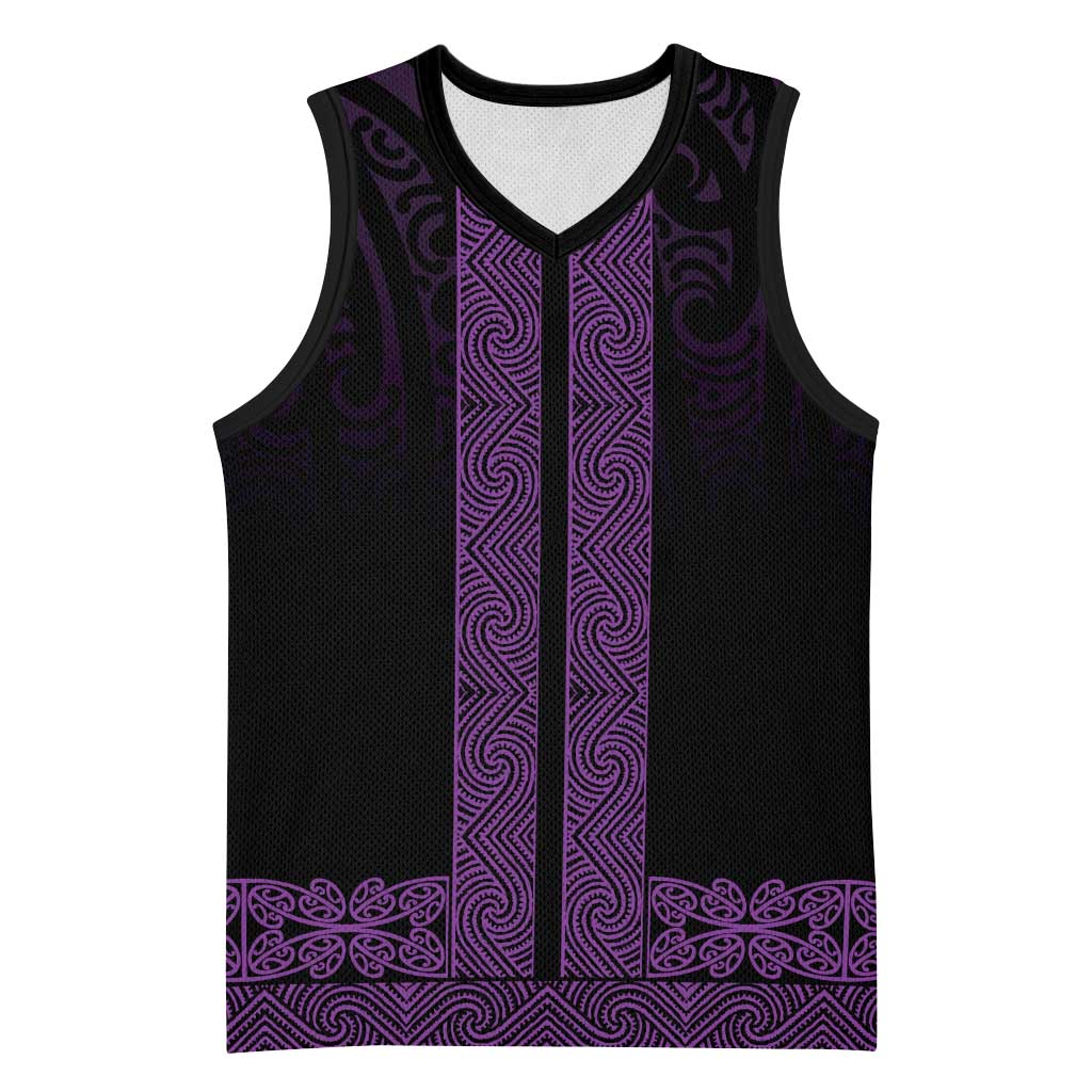 New Zealand Maori Kowhaiwhai Basketball Jersey Waiporoporo Maui and Mangopare LT9 Unisex Purple - Polynesian Pride
