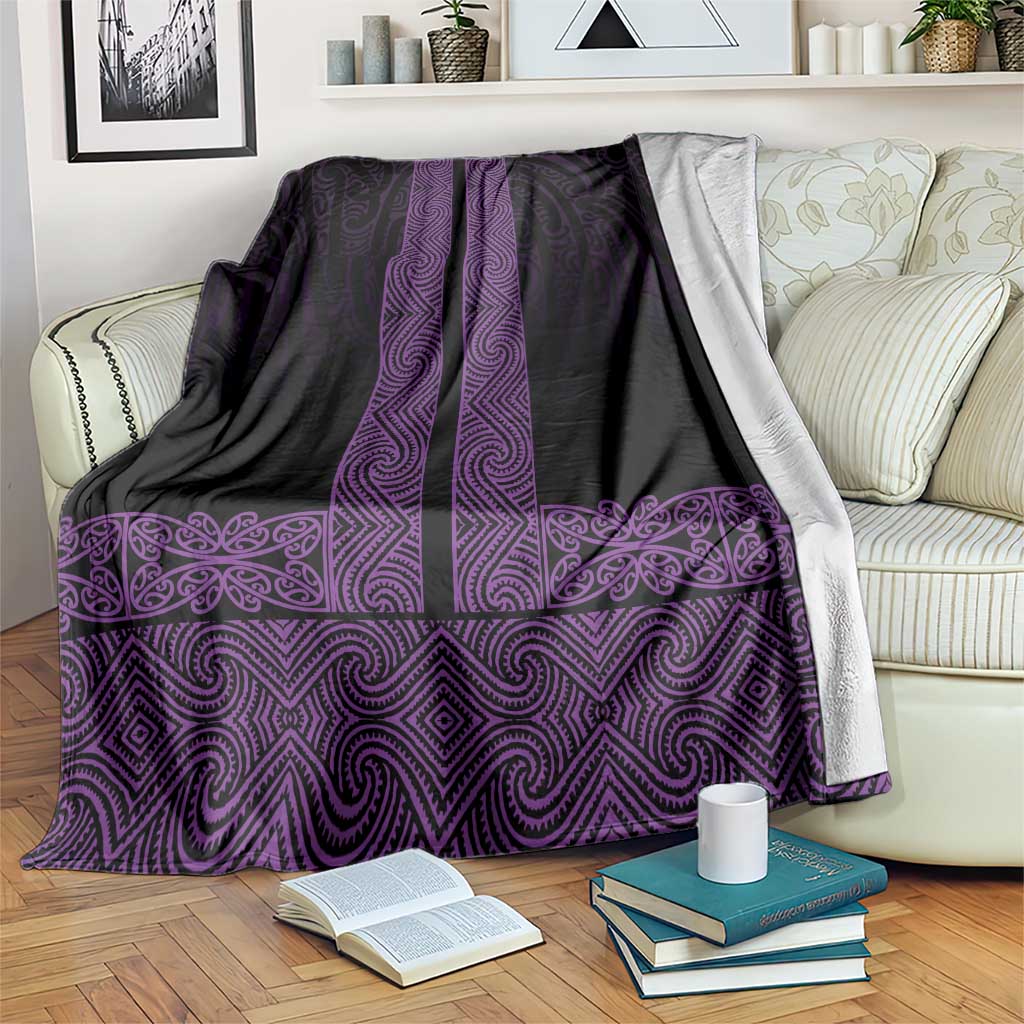 New Zealand Maori Kowhaiwhai Blanket Waiporoporo Maui and Mangopare LT9 Purple - Polynesian Pride