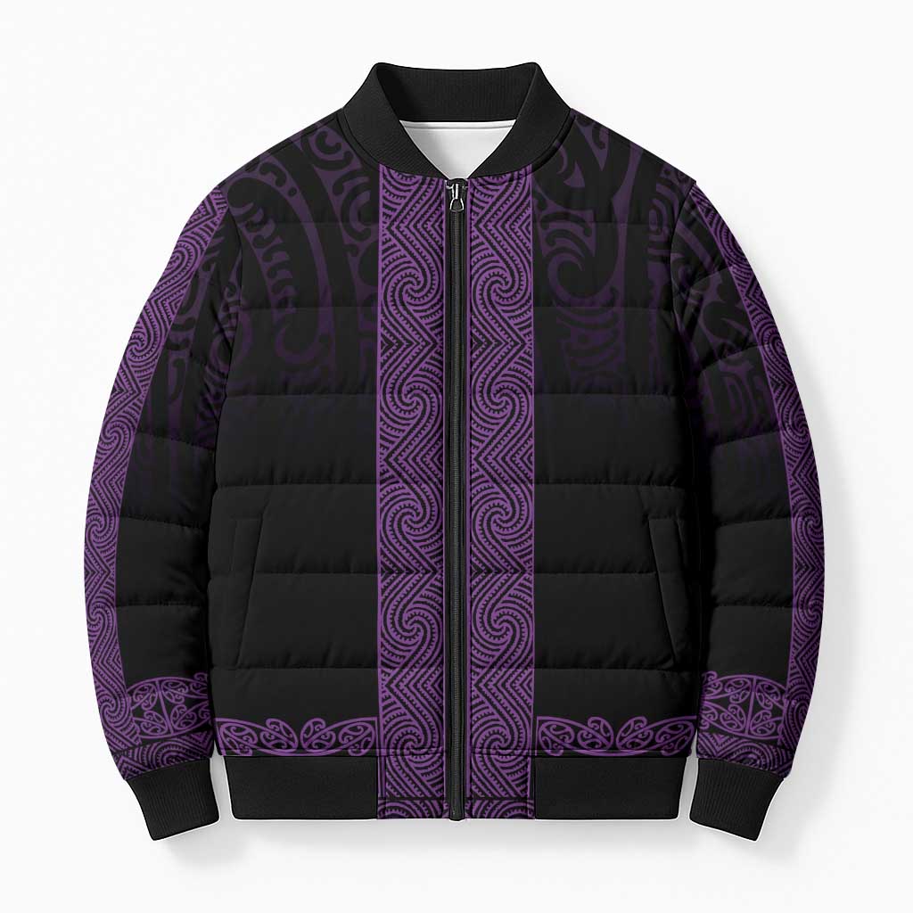 New Zealand Maori Kowhaiwhai Bomber Puffer Jacket Waiporoporo Maui and Mangopare LT9 Unisex Purple - Polynesian Pride