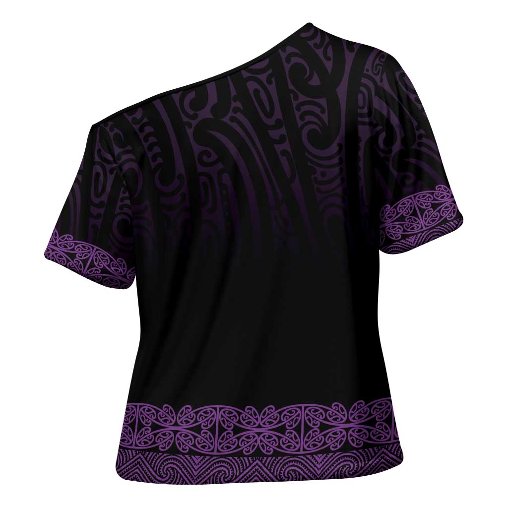 New Zealand Maori Kowhaiwhai Cross Shoulder Shirt Waiporoporo Maui and Mangopare LT9 - Polynesian Pride