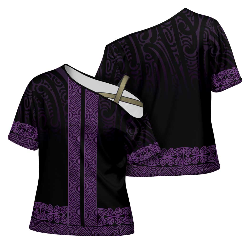 New Zealand Maori Kowhaiwhai Cross Shoulder Shirt Waiporoporo Maui and Mangopare LT9 - Polynesian Pride
