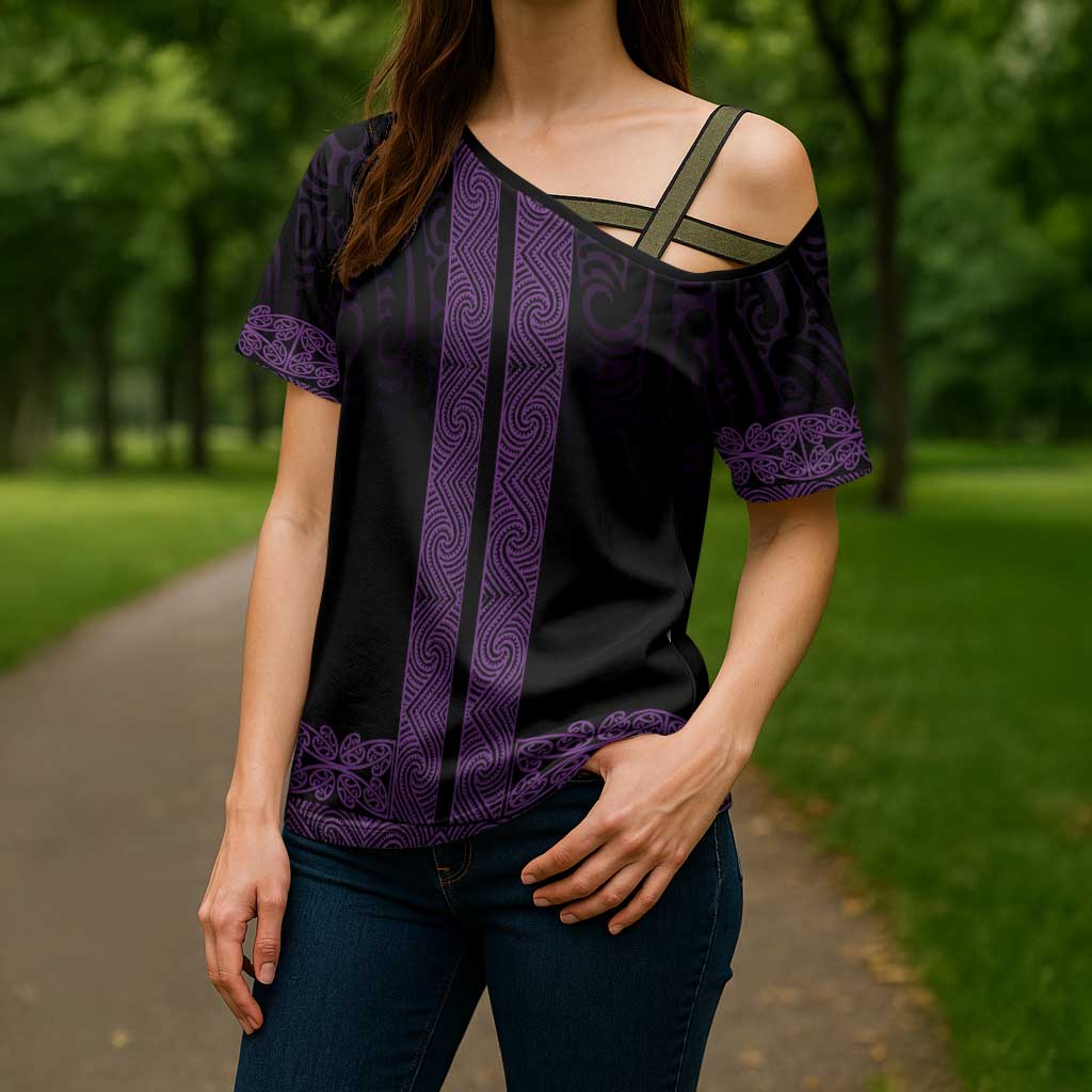 New Zealand Maori Kowhaiwhai Cross Shoulder Shirt Waiporoporo Maui and Mangopare LT9 - Polynesian Pride