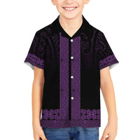 New Zealand Maori Kowhaiwhai Family Matching Long Sleeve Bodycon Dress and Hawaiian Shirt Waiporoporo Maui and Mangopare LT9 Son's Shirt Purple - Polynesian Pride