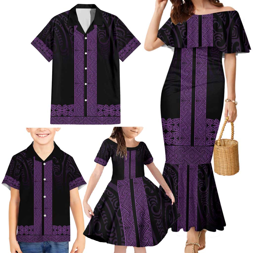 New Zealand Maori Kowhaiwhai Family Matching Mermaid Dress and Hawaiian Shirt Waiporoporo Maui and Mangopare