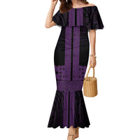 New Zealand Maori Kowhaiwhai Family Matching Mermaid Dress and Hawaiian Shirt Waiporoporo Maui and Mangopare LT9 Mom's Dress Purple - Polynesian Pride