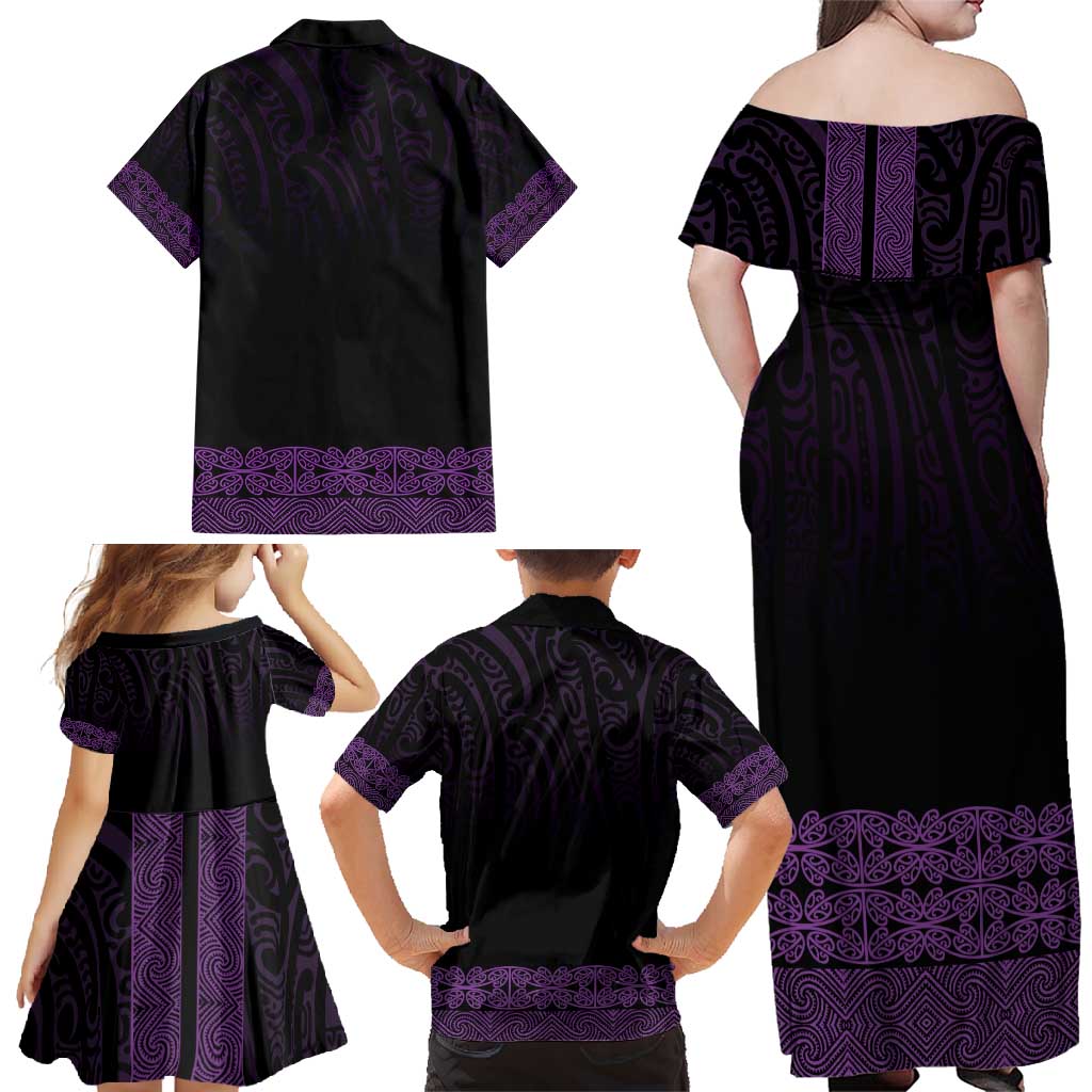 New Zealand Maori Kowhaiwhai Family Matching Off Shoulder Maxi Dress and Hawaiian Shirt Waiporoporo Maui and Mangopare LT9 - Polynesian Pride