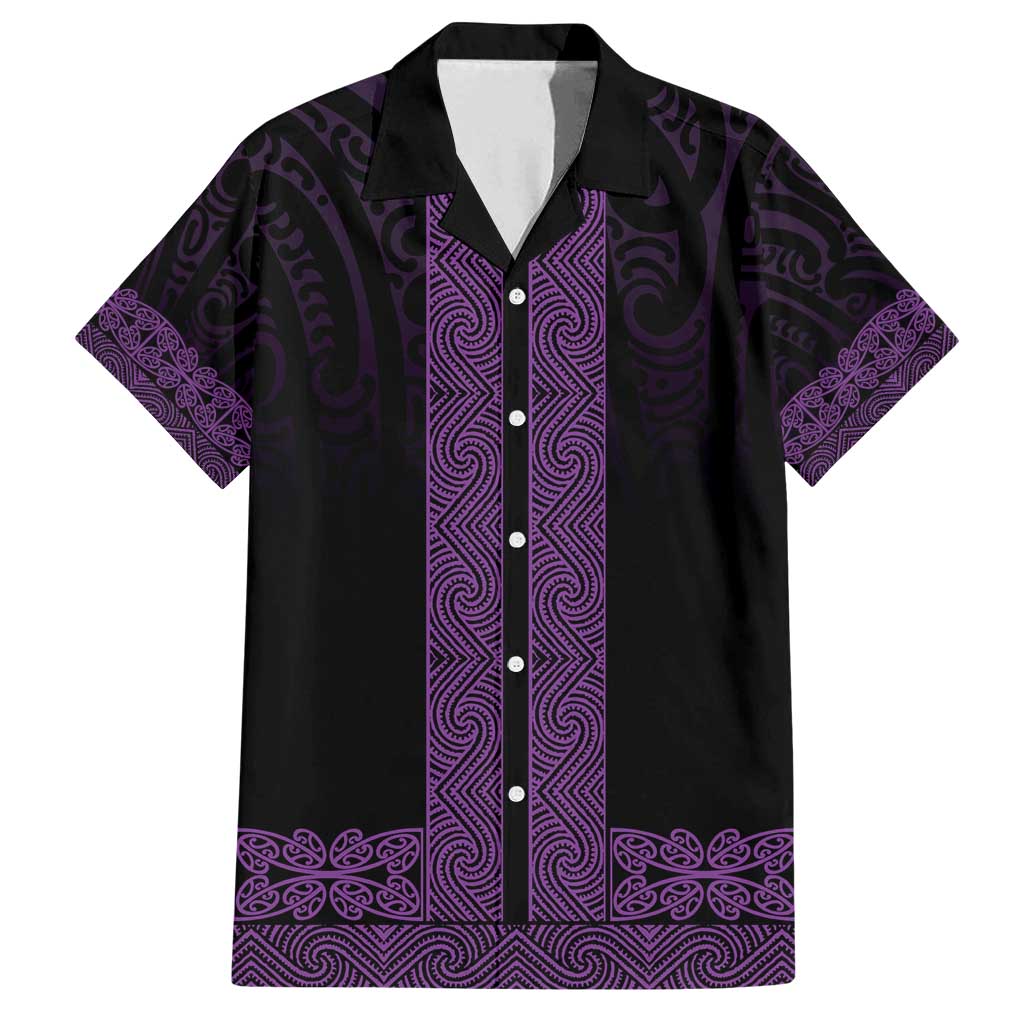 New Zealand Maori Kowhaiwhai Family Matching Off Shoulder Short Dress and Hawaiian Shirt Waiporoporo Maui and Mangopare LT9 Dad's Shirt - Short Sleeve Purple - Polynesian Pride