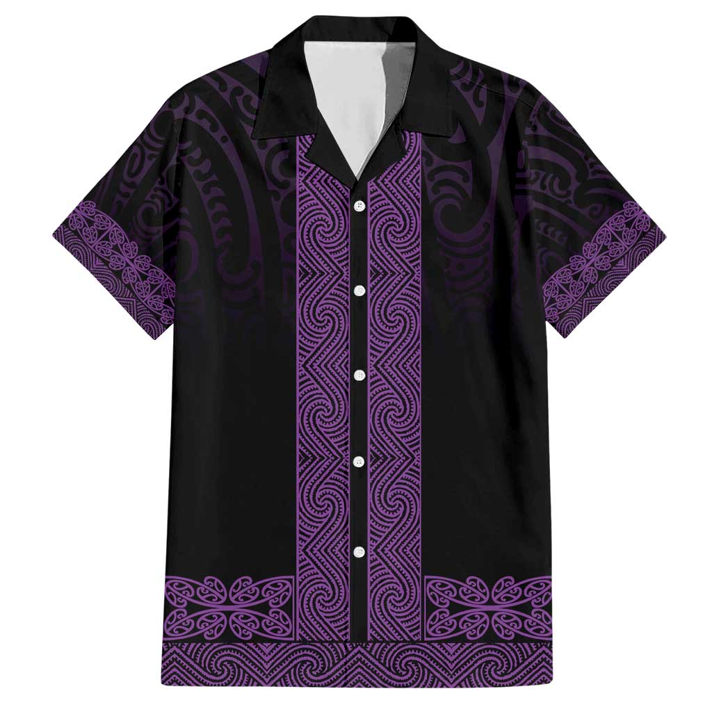 New Zealand Maori Kowhaiwhai Family Matching Short Sleeve Bodycon Dress and Hawaiian Shirt Waiporoporo Maui and Mangopare LT9 Dad's Shirt - Short Sleeve Purple - Polynesian Pride