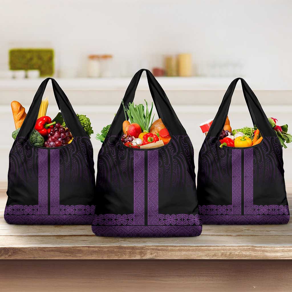 New Zealand Maori Kowhaiwhai Grocery Bag Waiporoporo Maui and Mangopare LT9 3-pack One Size Purple - Polynesian Pride