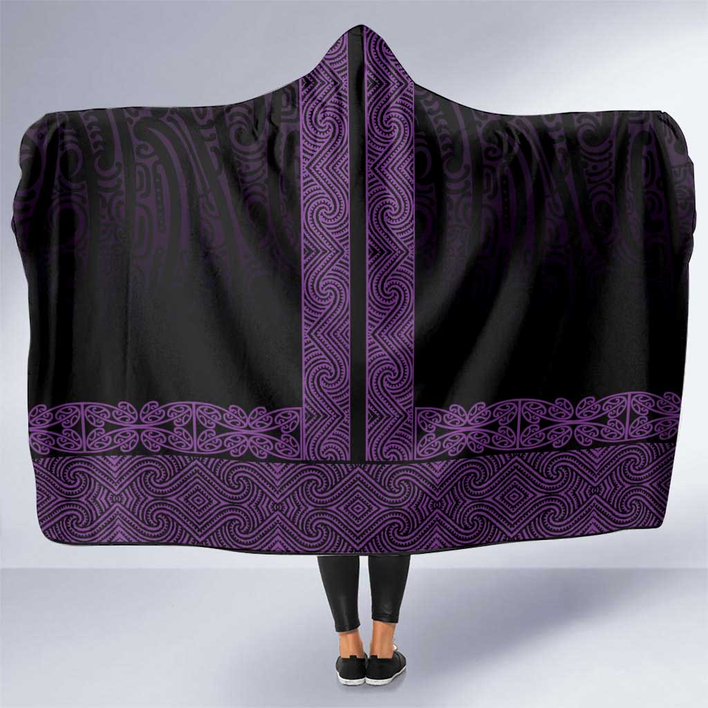 New Zealand Maori Kowhaiwhai Hooded Blanket Waiporoporo Maui and Mangopare LT9 One Size Purple - Polynesian Pride
