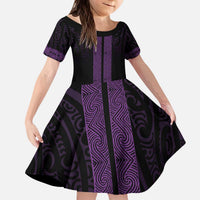 New Zealand Maori Kowhaiwhai Kid Short Sleeve Dress Waiporoporo Maui and Mangopare LT9 KID Purple - Polynesian Pride