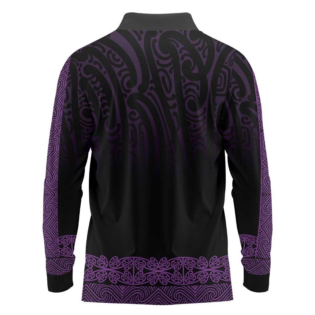 New Zealand Maori Kowhaiwhai Long Sleeve Polo Shirt Waiporoporo Maui and Mangopare LT9 - Polynesian Pride