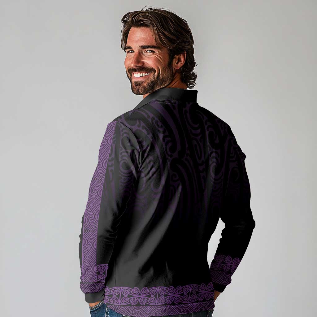 New Zealand Maori Kowhaiwhai Long Sleeve Polo Shirt Waiporoporo Maui and Mangopare LT9 - Polynesian Pride