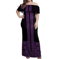 New Zealand Maori Kowhaiwhai Off Shoulder Maxi Dress Waiporoporo Maui and Mangopare LT9 Women Purple - Polynesian Pride