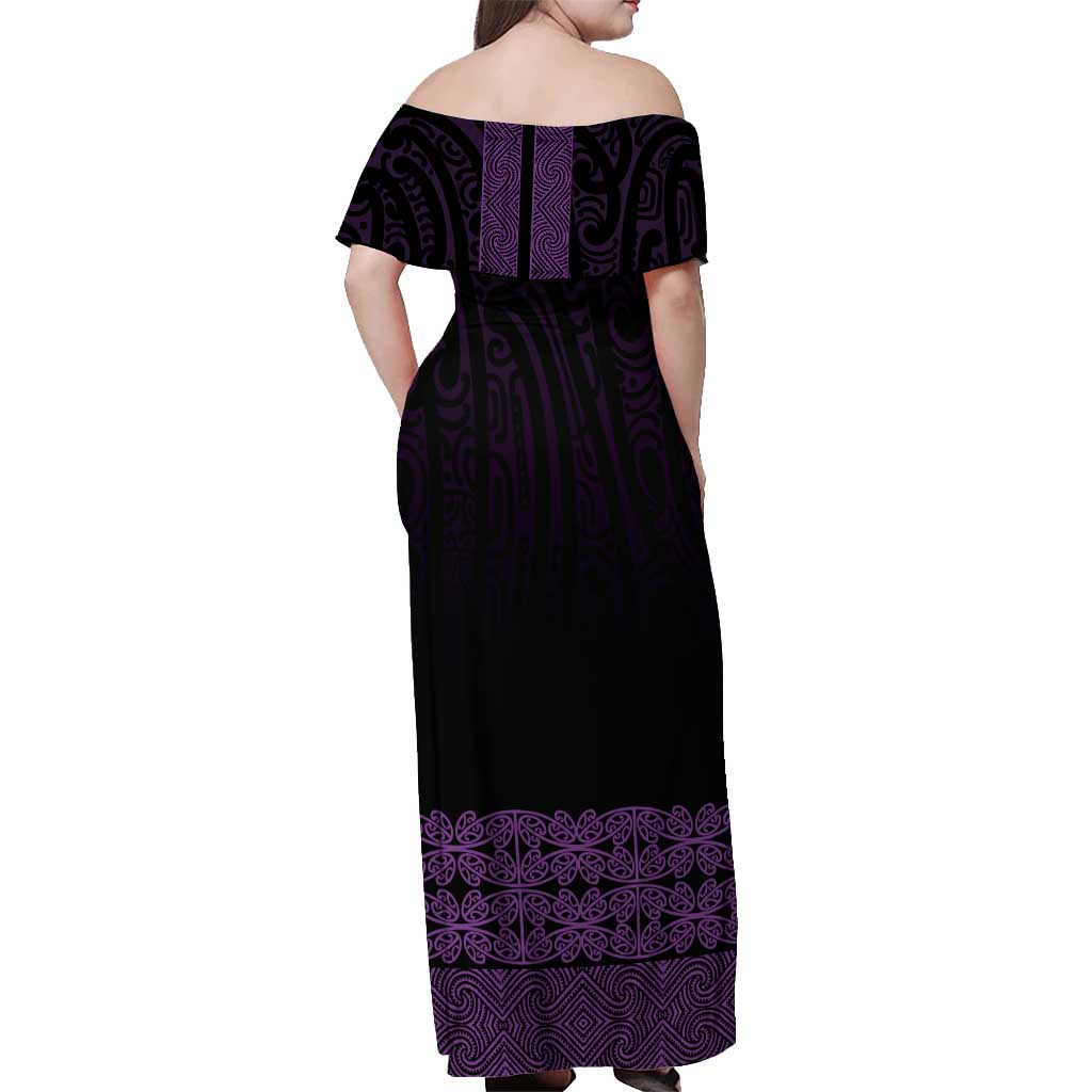New Zealand Maori Kowhaiwhai Off Shoulder Maxi Dress Waiporoporo Maui and Mangopare LT9 - Polynesian Pride