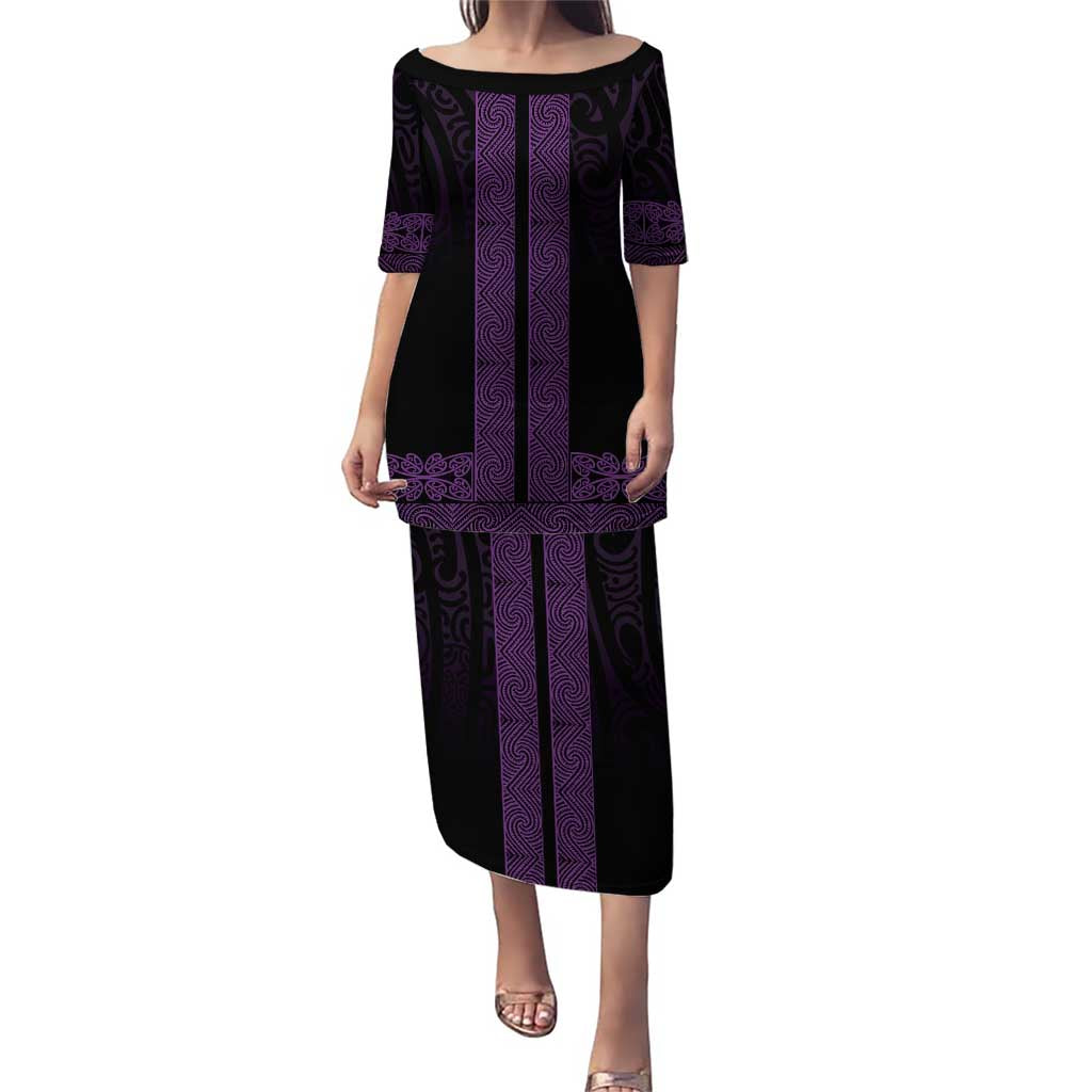 New Zealand Maori Kowhaiwhai Puletasi Waiporoporo Maui and Mangopare LT9 Long Dress Purple - Polynesian Pride