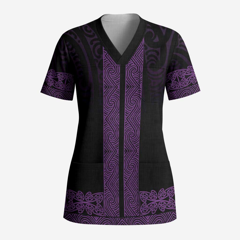 New Zealand Maori Kowhaiwhai Scrub Top Waiporoporo Maui and Mangopare LT9 Adult Purple - Polynesian Pride