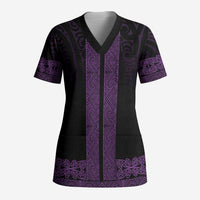 New Zealand Maori Kowhaiwhai Scrub Top Waiporoporo Maui and Mangopare LT9 Adult Purple - Polynesian Pride