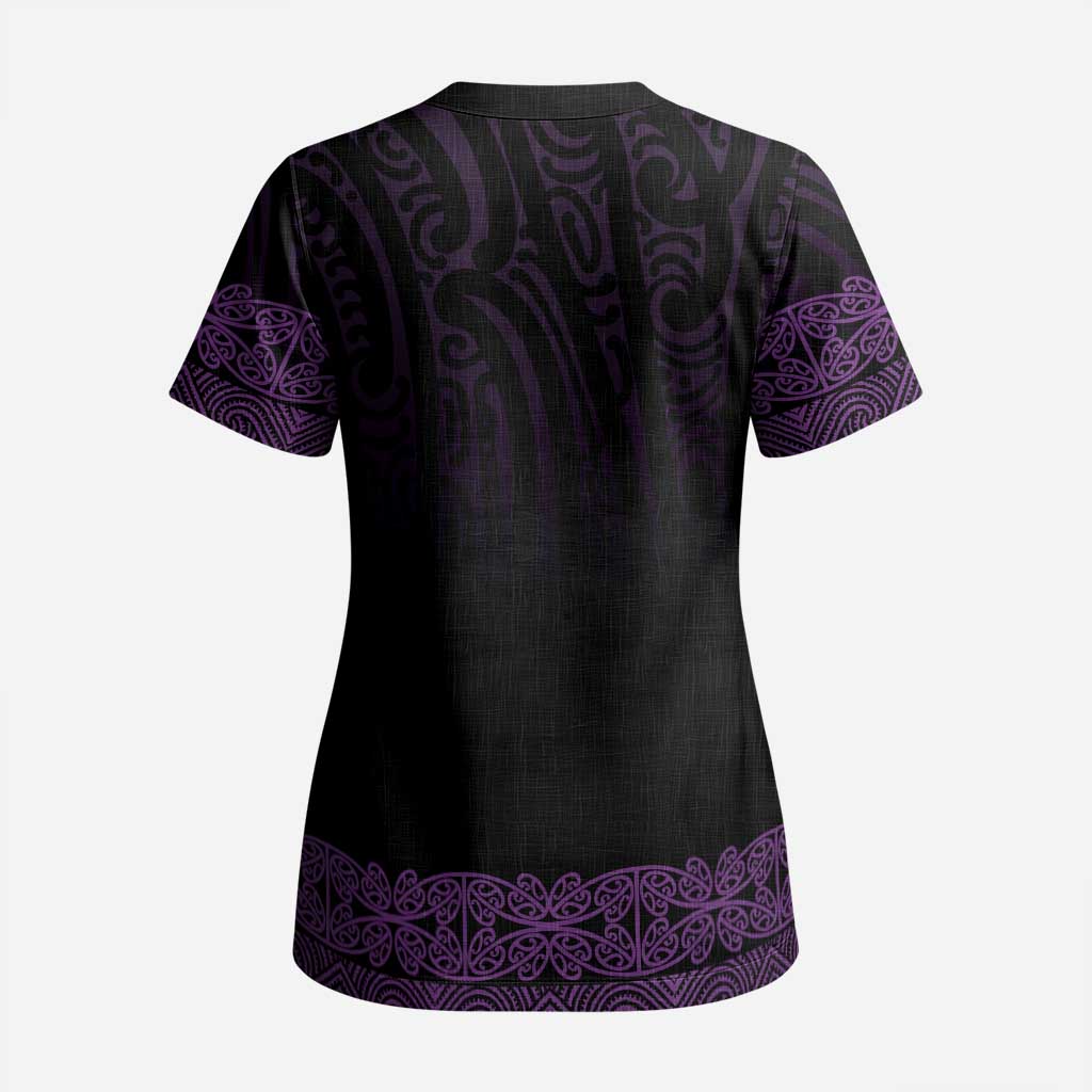 New Zealand Maori Kowhaiwhai Scrub Top Waiporoporo Maui and Mangopare LT9 - Polynesian Pride