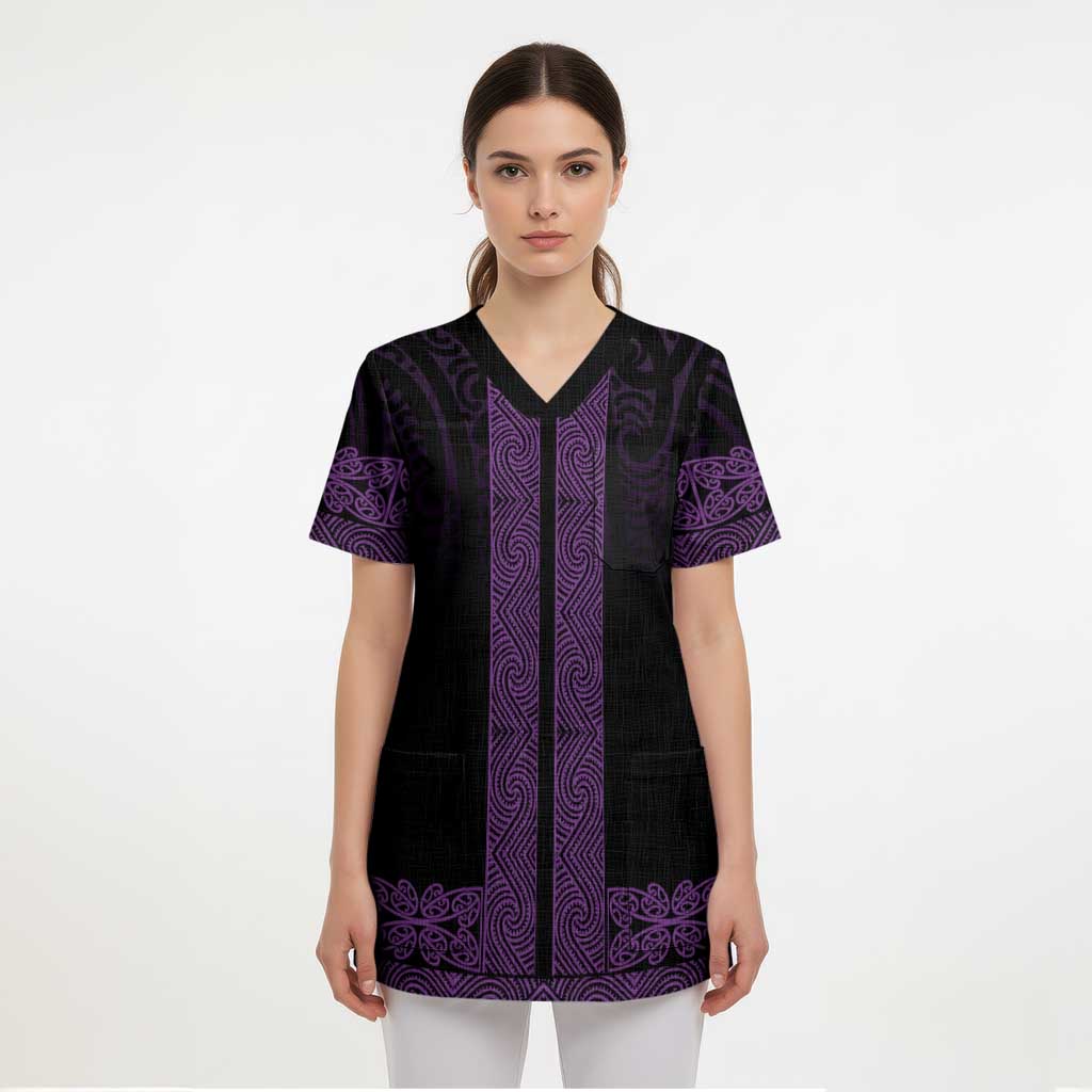 New Zealand Maori Kowhaiwhai Scrub Top Waiporoporo Maui and Mangopare LT9 - Polynesian Pride