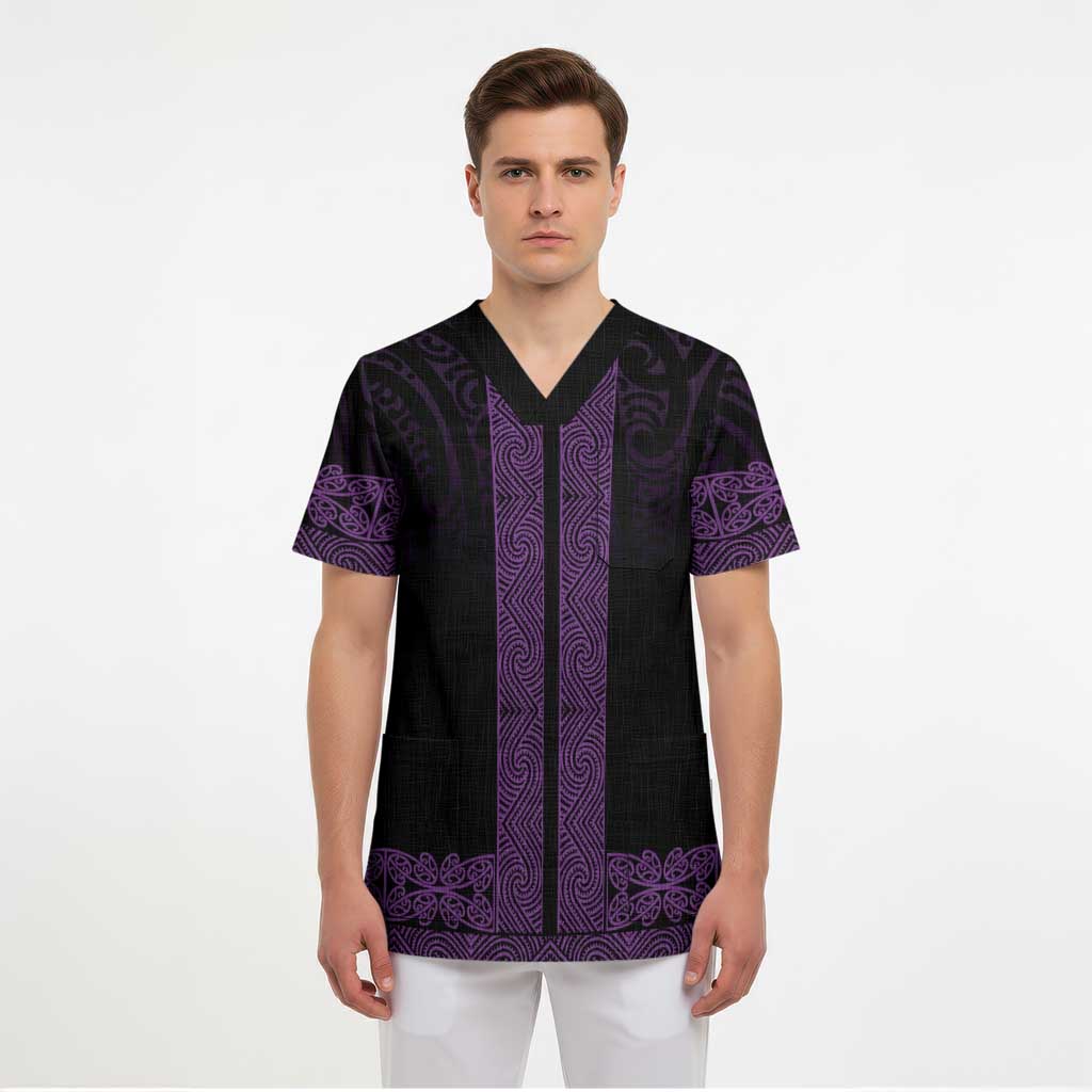 New Zealand Maori Kowhaiwhai Scrub Top Waiporoporo Maui and Mangopare LT9 - Polynesian Pride