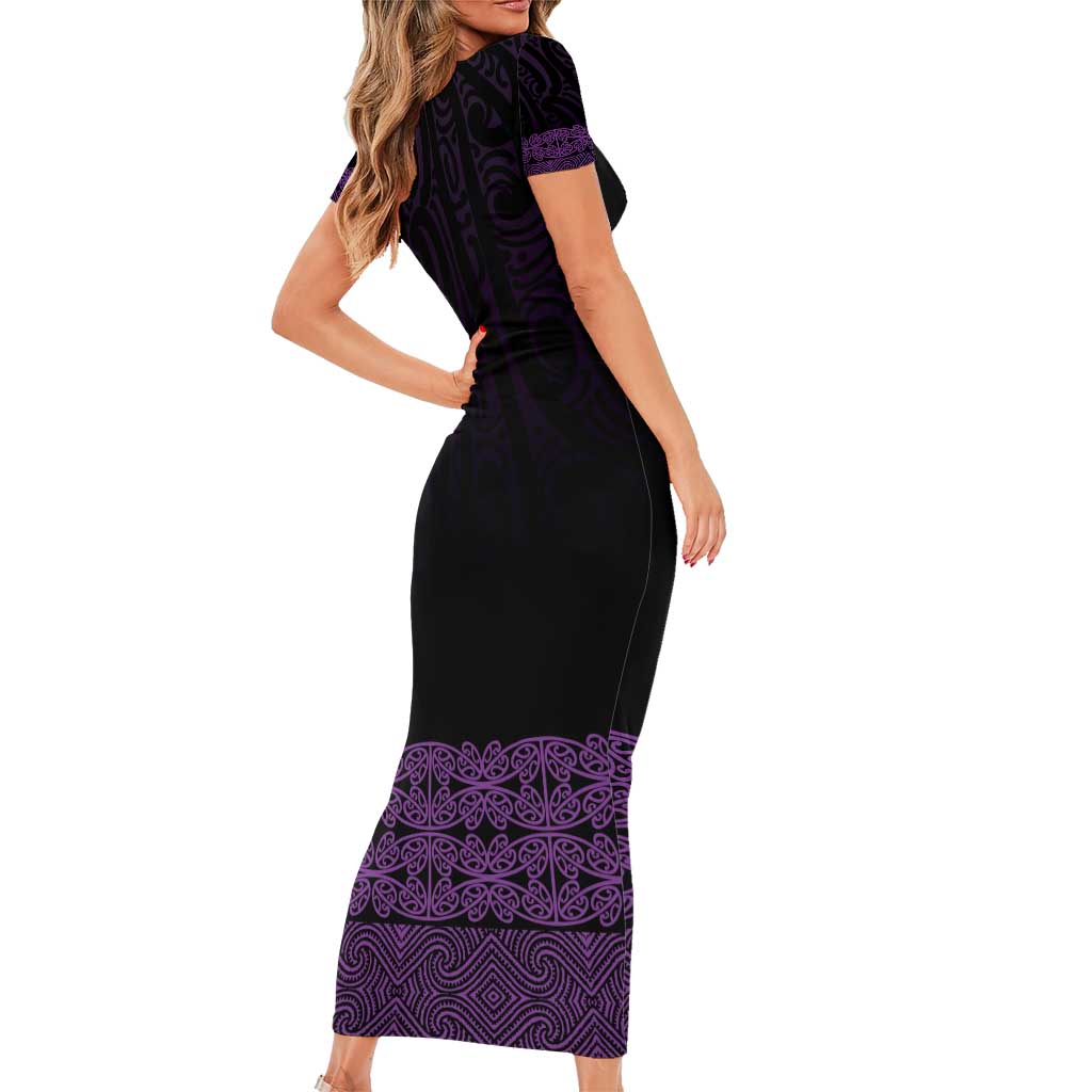 New Zealand Maori Kowhaiwhai Short Sleeve Bodycon Dress Waiporoporo Maui and Mangopare LT9 - Polynesian Pride